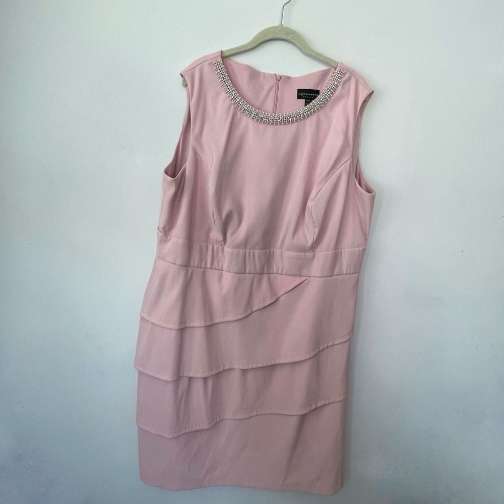 🪐Connected Apparel Pink Ruffle Dress with Pearl Jeweled collar in 20w🪐